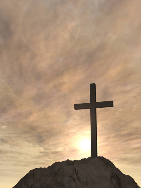 християнський хрест, що стоїть на скелі
 - Фото, зображення
