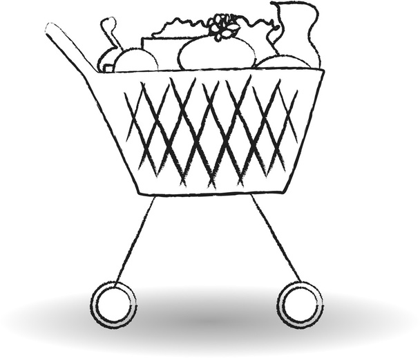 Shopping cart complete products from the supermarket - Vector, Image