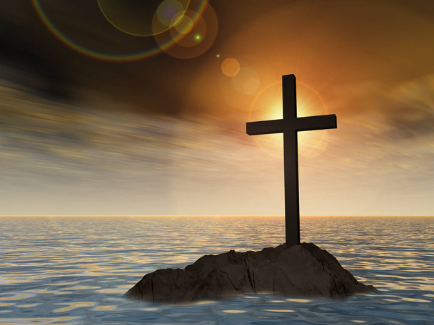 χριστιανικό σταυρό στέκεται πάνω σε βράχο - Φωτογραφία, εικόνα