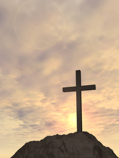 kaya üzerinde Hıristiyan çapraz duran - Fotoğraf, Görsel