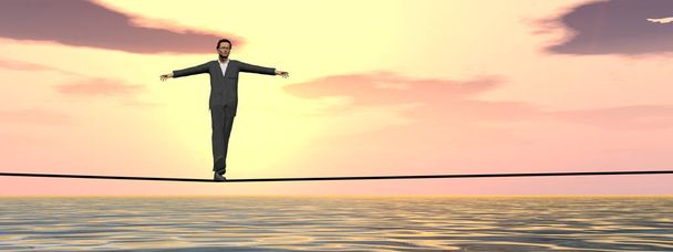 businessman walking in balance on rope - Photo, Image