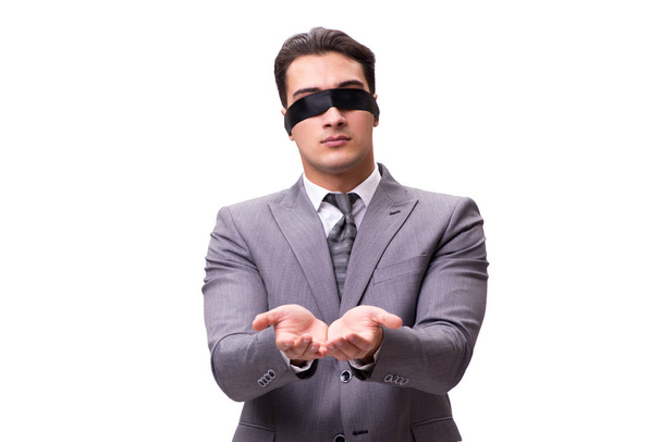 Blindfolded businessman isolated on white - 写真・画像
