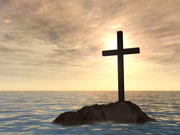 cruz cristiana de pie sobre roca
 - Foto, imagen