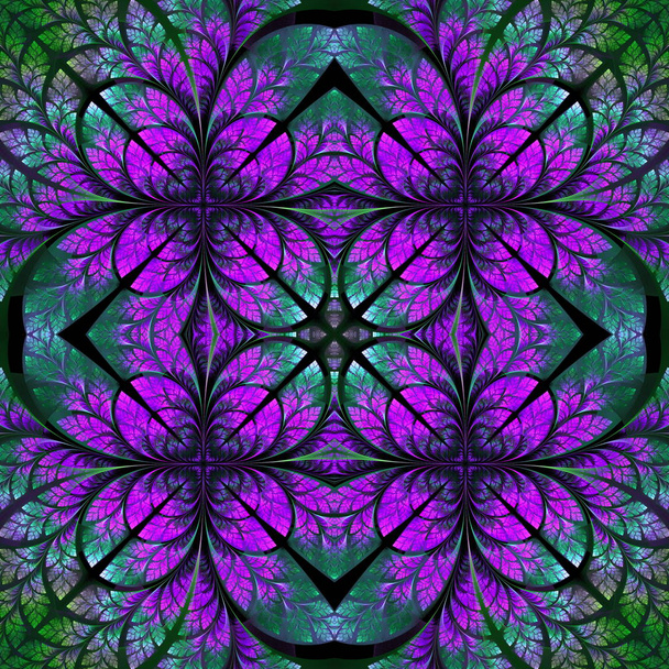  Wielobarwny przekątnej symetryczny wzór liści. Kolekcja - liści drzew. W palecie fioletowy, zielony.  - Zdjęcie, obraz
