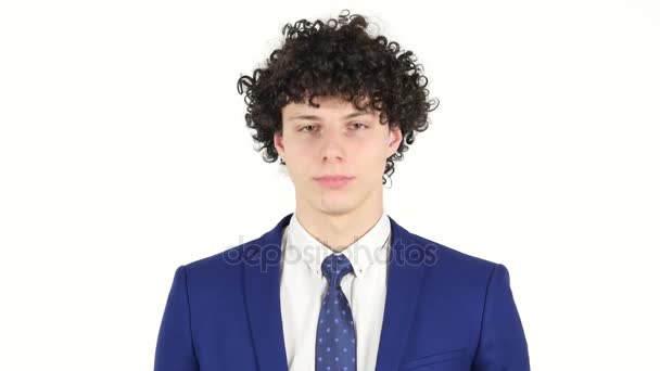 Shaking Head to Agree, Young Businessman, White Background - Footage, Video