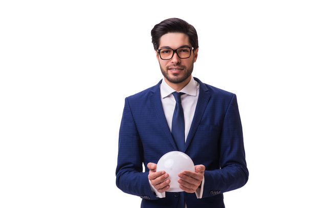 Бізнесмен з кристалічним м'ячем ізольований на білому тлі
 - Фото, зображення