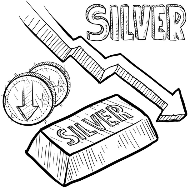 Silberpreise sinken Skizze - Vektor, Bild