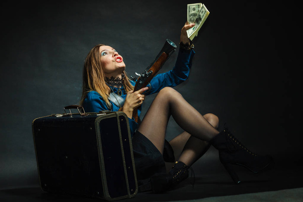 Steampunk girl with cash. - Photo, image