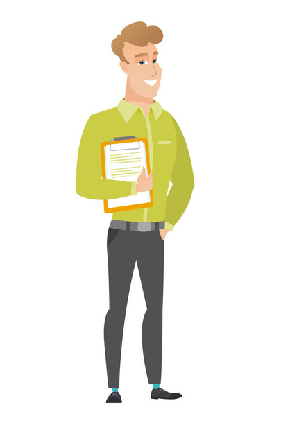 Businessman holding clipboard with documents. - Vector, Imagen