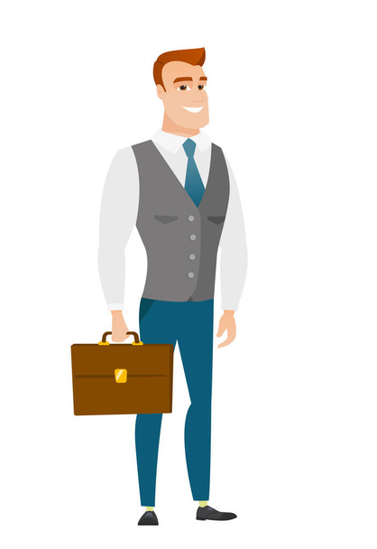 Caucasian business man holding briefcase. - Vector, imagen