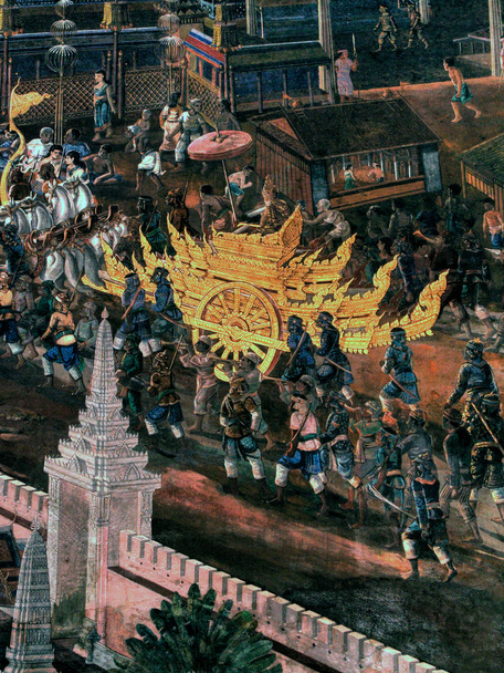 "Рамаяна" фрески, зовнішні стіни царів палац Bangkog Таїланду - Фото, зображення