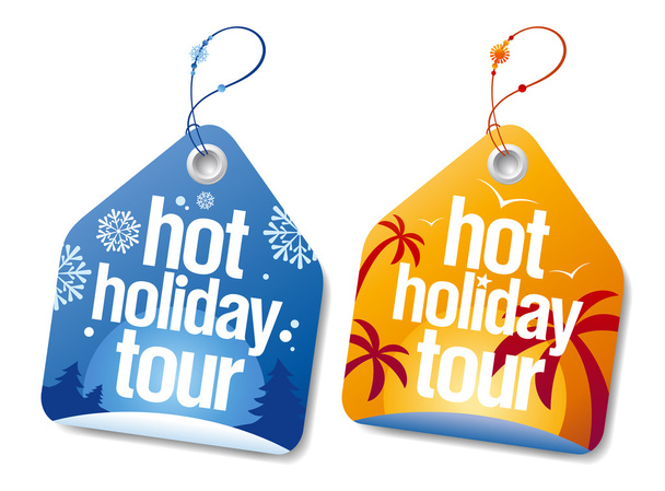 Hot holiday tour labels. - Вектор,изображение