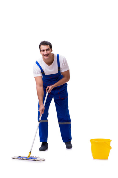 Homem limpeza chão isolado em branco
 - Foto, Imagem