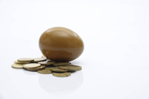 Monedas y huevo de oro, imagen conceptual para negocios, ahorro e inversión
. - Foto, Imagen