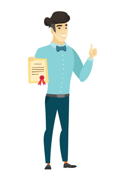Young asian businessman holding a certificate. - Vector, Imagen