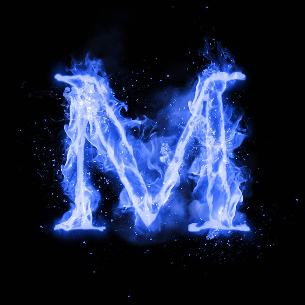 Fire letter M of burning flame light - Фото, изображение