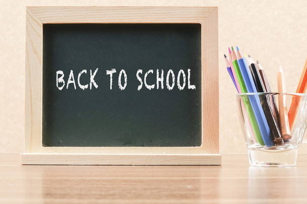 Back to school concept with pencil color and blackboard. - Zdjęcie, obraz