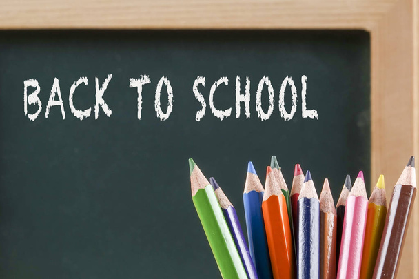 Back to school concept with pencil color and blackboard. - Φωτογραφία, εικόνα