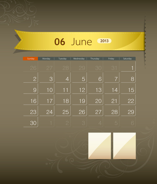 Giugno 2013 calendario disegno del nastro
 - Vettoriali, immagini