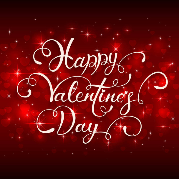 Lettering Happy Valentines Day with hearts on red background - Vektor, kép