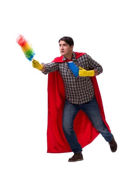 Super héroe limpiador aislado en blanco - Foto, imagen