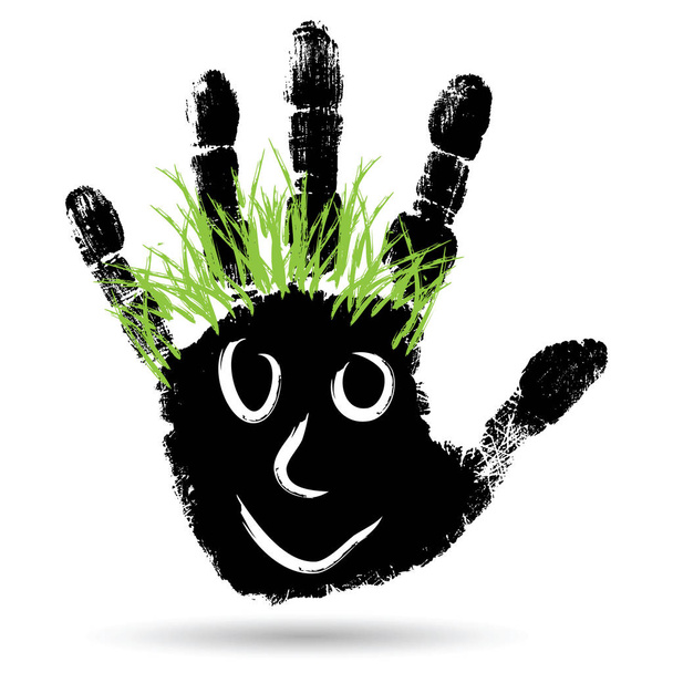 mano con cara feliz y cabello verde
  - Foto, imagen