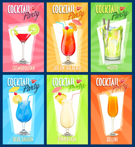set with different cocktails  - Вектор,изображение