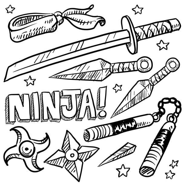 bronie Ninja ustawić szkic - Wektor, obraz
