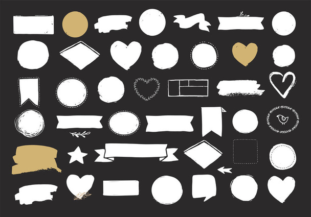 Conjunto de formas dibujadas a mano: corazones, cintas, pancartas y círculos, elementos de diseño vectorial
 - Vector, imagen