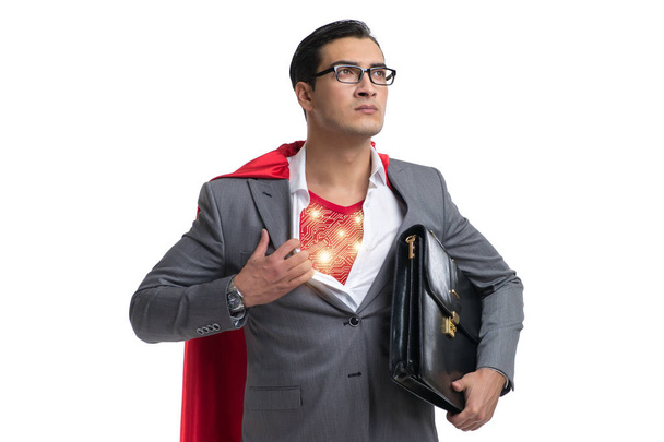 Hombre de negocios en concepto de superhéroe aislado en blanco
 - Foto, imagen