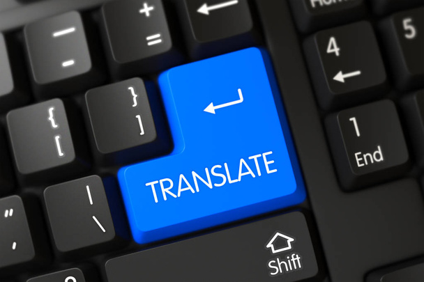 Close-up van blauwe toetsenbord knop vertalen. 3D. - Foto, afbeelding