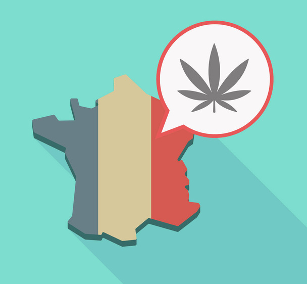 Lange schaduw Frankrijk kaart met een marihuanablad - Vector, afbeelding