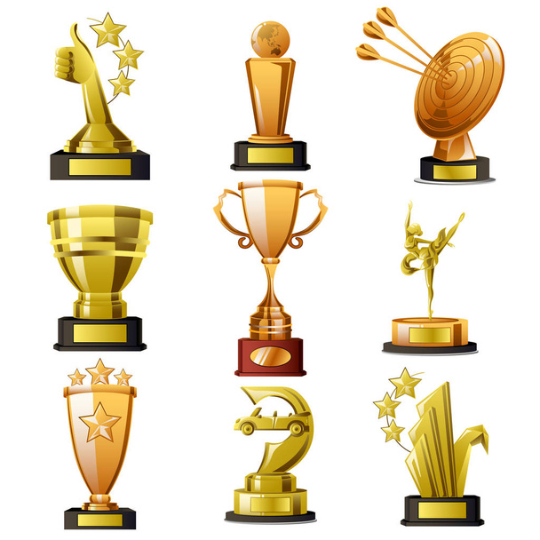 Gouden winnende Trophy ontwerpen - Vector, afbeelding