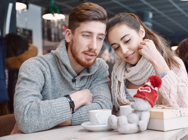 couple in love on a date in cafe in Valentines day - Foto, imagen