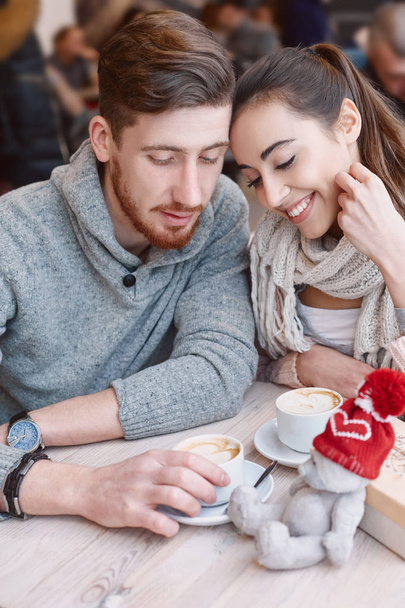 couple in love on a date in cafe in Valentines day - Photo, image