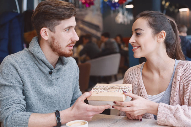 couple in love on a date in cafe in Valentines day - Foto, Imagem