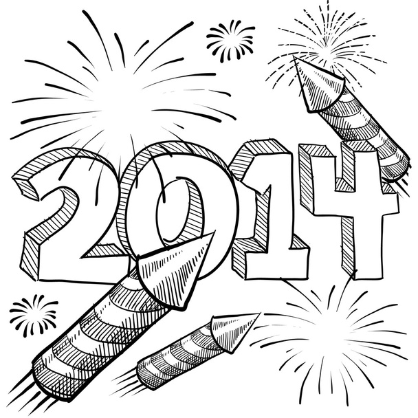 2014 Nieuwjaar viering schets - Vector, afbeelding