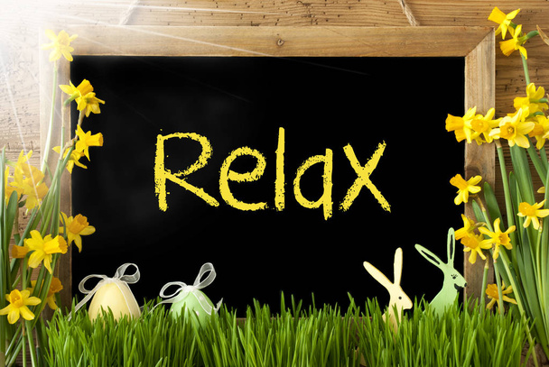 Sunny Narcissus, Easter Egg, Bunny, Text Relax - Φωτογραφία, εικόνα