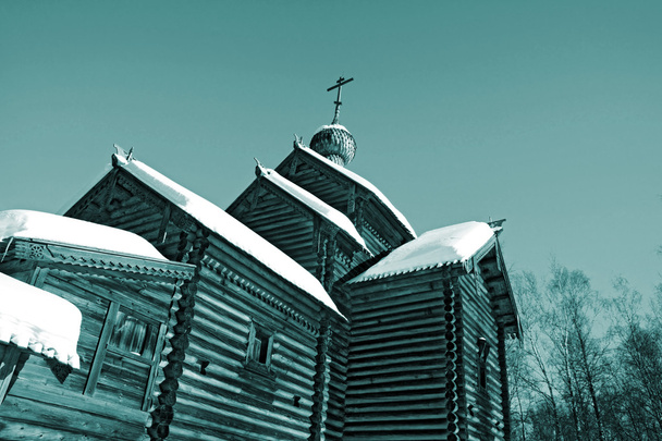 wooden chapel in winter village - Photo, Image