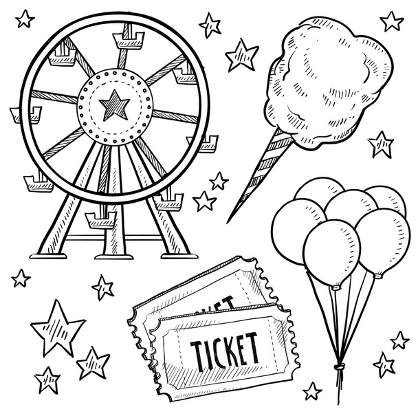 Carnival or amusement park objects sketch - Vector, Image