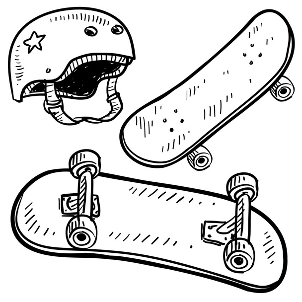 Bosquejo de equipo de skate
 - Vector, Imagen