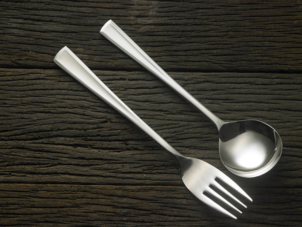 spoon and fork on table - Foto, Bild