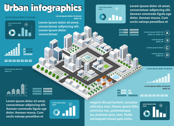 Város izometrikus infographics - Vektor, kép