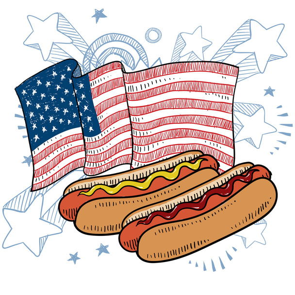 amerikanischer Hot Dogs Sketch - Vektor, Bild