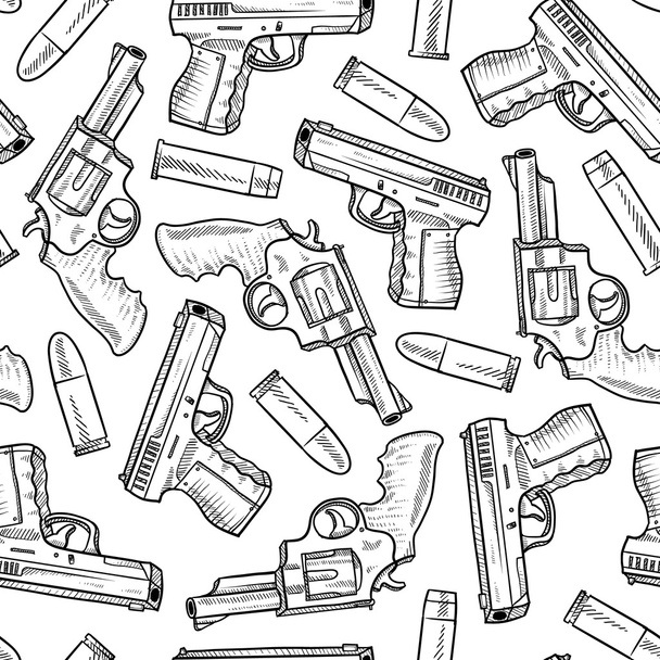 Seamless handgun and bullet vector background - Vector, Imagen