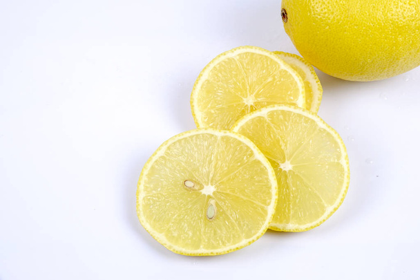 Fresh ripe lemons. Isolated on white background. Top view - Fotoğraf, Görsel
