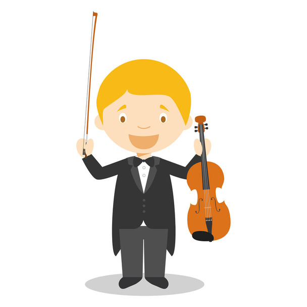 Χαριτωμένο καρτούν εικονογράφηση φορέα κλασική μουσικός ή βιολονίστας - Διάνυσμα, εικόνα