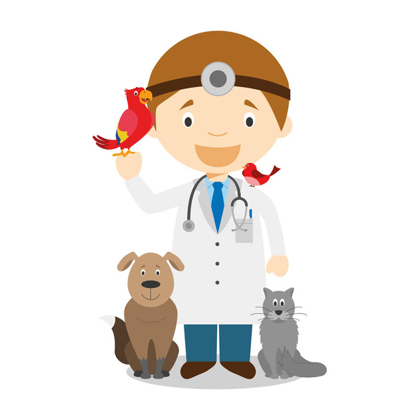 Cute cartoon vector illustration of a veterinarian - Vector, Image