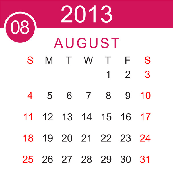 Αυγούστου 2013 ημερολόγιο διάνυσμα - Διάνυσμα, εικόνα