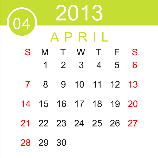 Huhtikuu 2013 Kalenteri vektori
 - Vektori, kuva